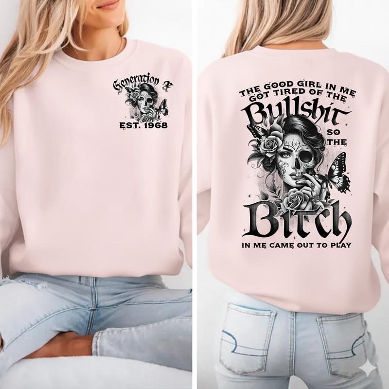 Personalization Generation X Skull Hoodie , The Good Girl Gen X FAFO Hoodie, Raised on Hose Water and Neglect, 100% Cotton, Two-Sided Design Menswear Shirt