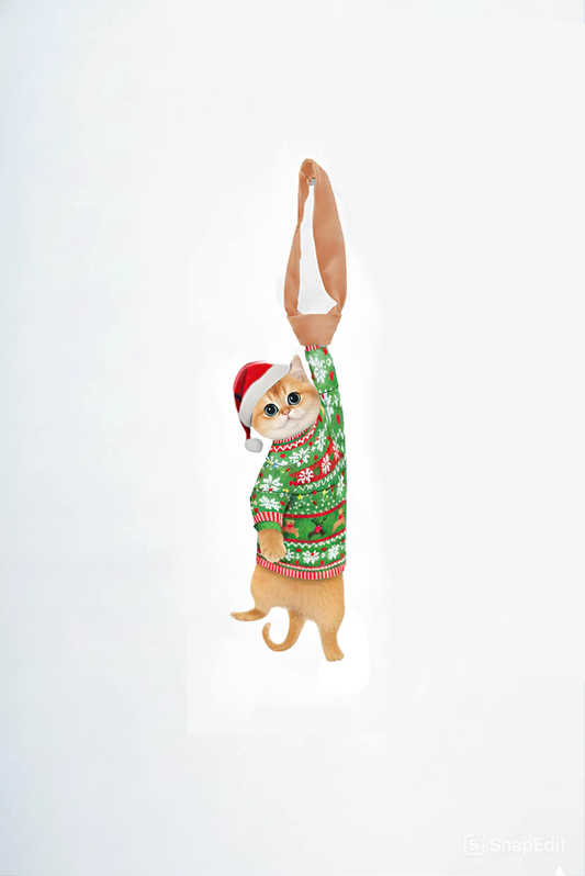 Animals Ties, Silk Tie - Golden British Shorthair Noel Lucky Cat Tie, Novelty Tie.