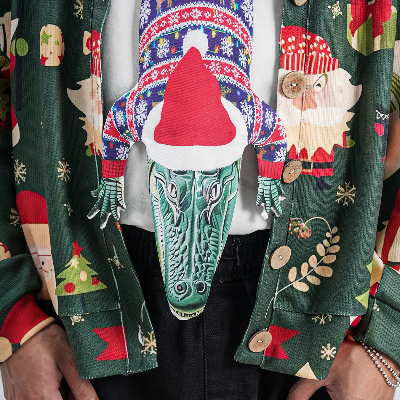 Christmas Novelty Tie β Alligator Shape in Taffeta Silk β Funny Holiday Gift for Men