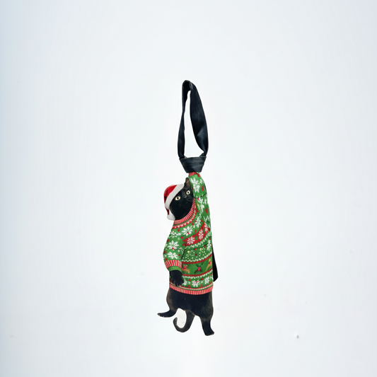 Christmas Novelty Noel Cat - Shaped Tie β Noel Cat Design In Taffeta Silk β Funny Gift for Men β Tie Accessories