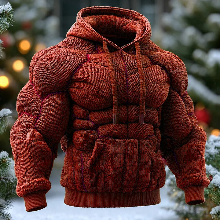 Line Art Knitted Warm Men's Hooded Sweater