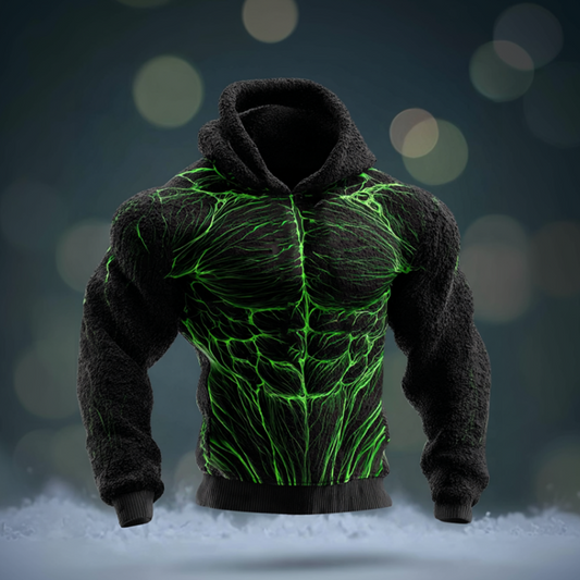 Men's Christmas Muscle Gold Line Art Hooded Sweatshirt