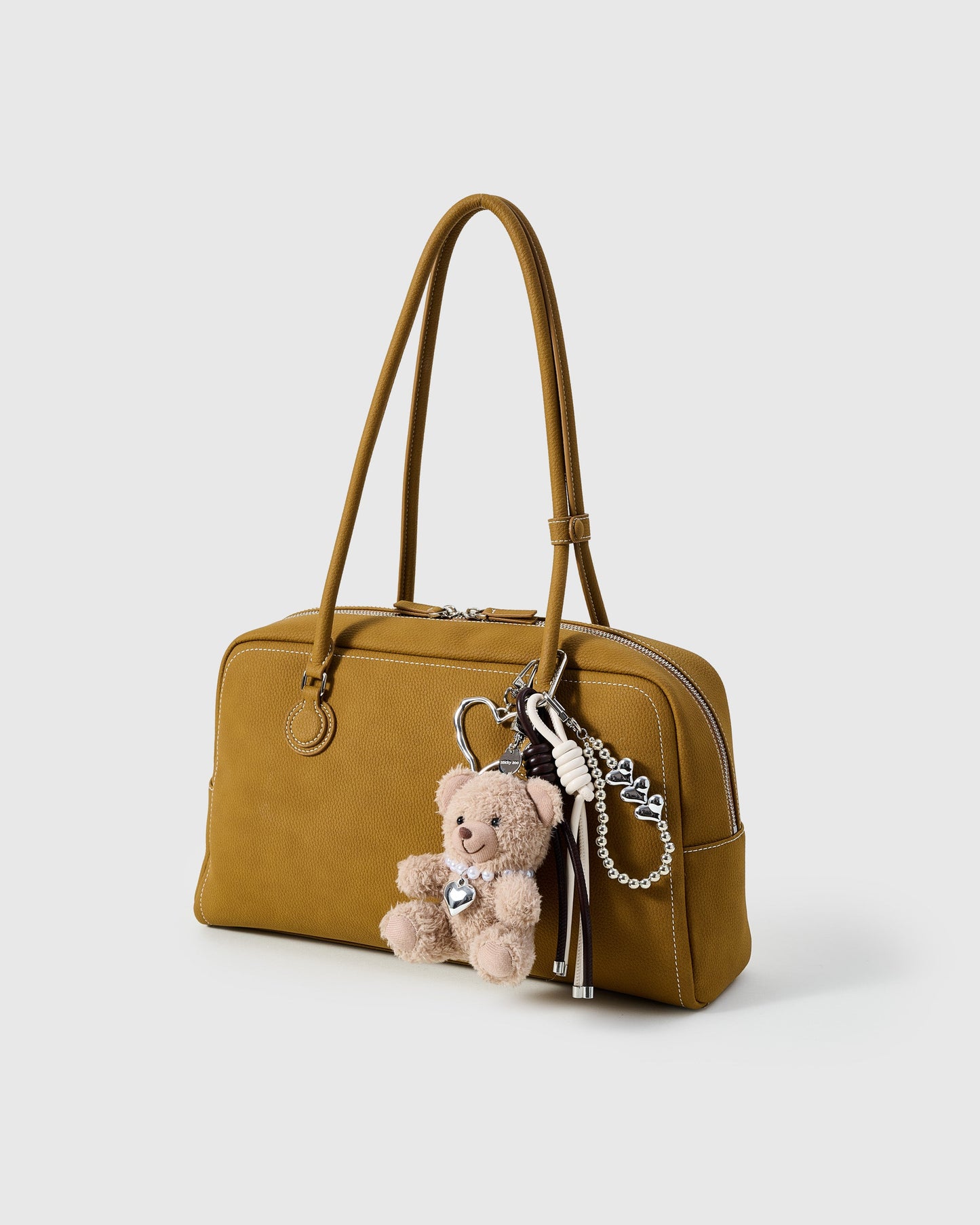 TEDDY BEAR PEARL HEART STACK CHARM