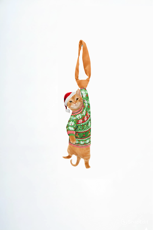 Animals Ties - Orange Naughty Noel Lucky Cat Tie, Silk Tie, Novelty Tie, Pet Tie