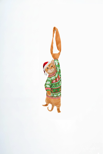 Custom Pet Christmas Tie - Custom Cat With Chistmas Sweater