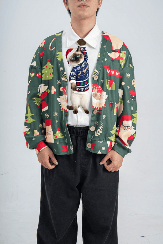 Animals Ties - Siamese Noel Lucky Cat Tie, Silk Tie, Novelty Tie.