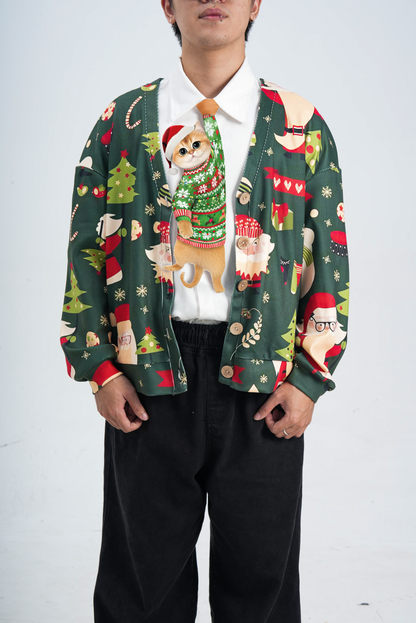 Animals Ties, Silk Tie - Golden British Shorthair Noel Lucky Cat Tie, Novelty Tie.