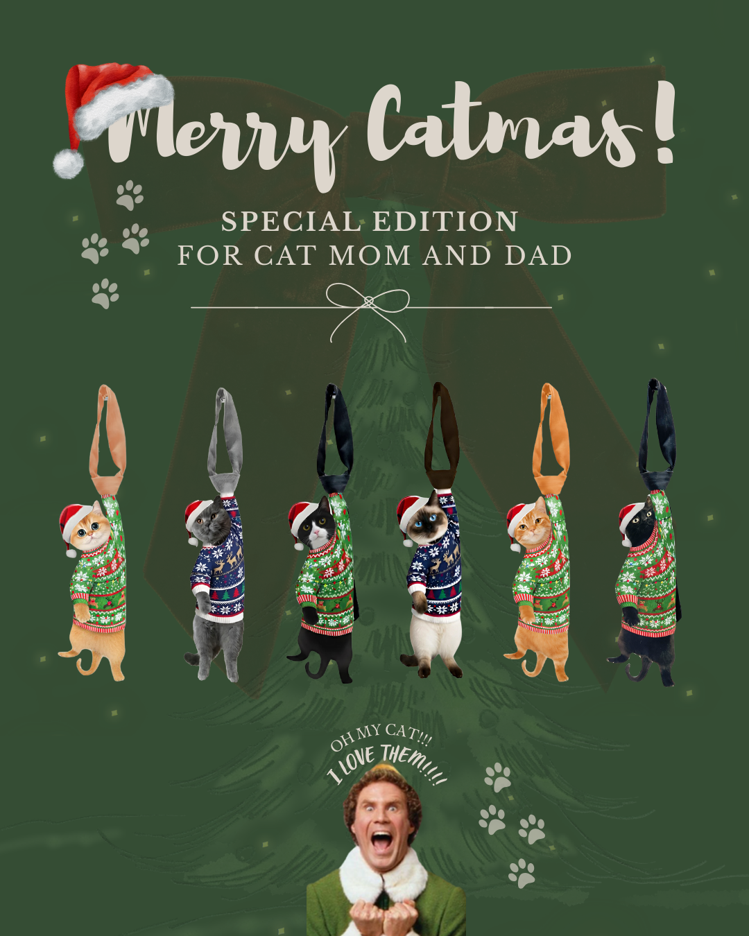 Custom Pet Christmas Tie - Custom Cat With Chistmas Sweater