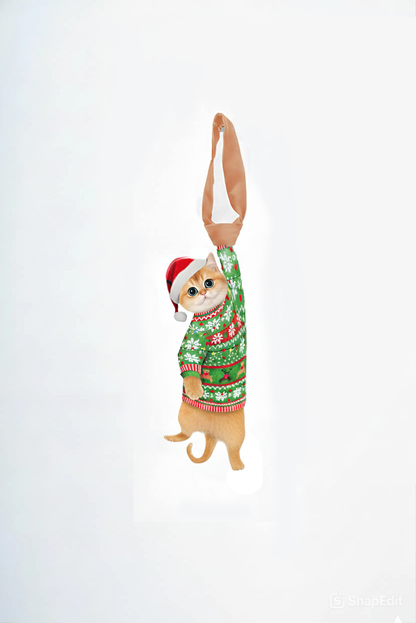 Animals Ties, Silk Tie - Golden British Shorthair Noel Lucky Cat Tie, Novelty Tie.