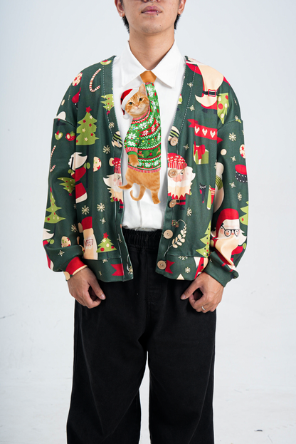 Custom Pet Christmas Tie - Custom Cat With Chistmas Sweater