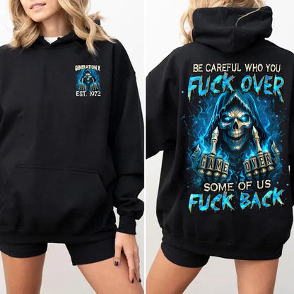 Personalization Gen X FAFO Hoodie, Be Careful Who You F Over Raised on Hose Water and Neglect, 100% Cotton, Two-Sided Print  Design Menswear Shirt Casual Classic