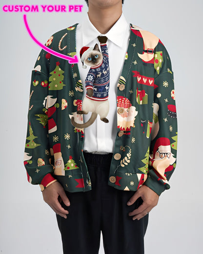 Custom Pet Christmas Tie - Custom Cat With Chistmas Sweater