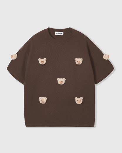 KHAKI TEDDY CHECK-EAR CHARM T-SHIRT