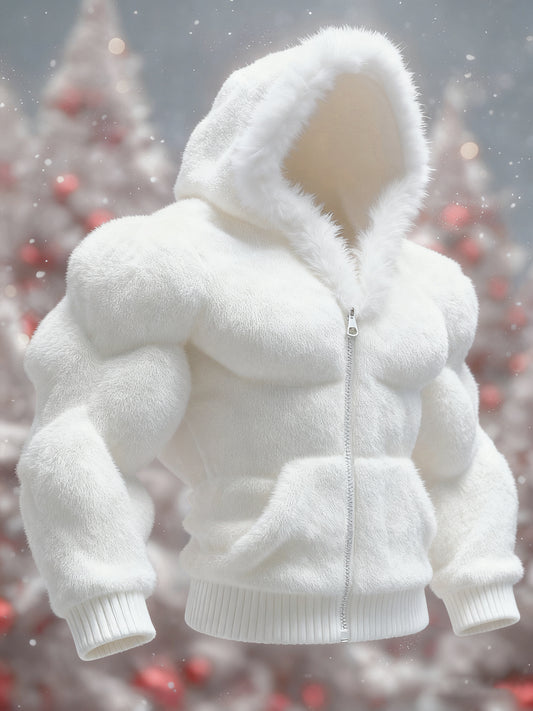 Men's Christmas Knitted Fur Collar Hooded Sweater