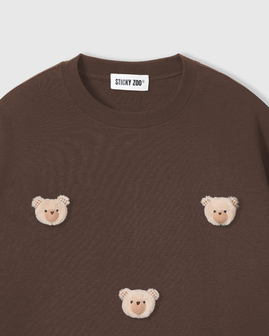 KHAKI TEDDY CHECK-EAR CHARM T-SHIRT