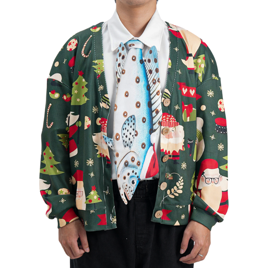 Christmas Blue Grouper Novelty Tie - Fish-Shaped Tie  – Holiday Gift – Tie Accessories