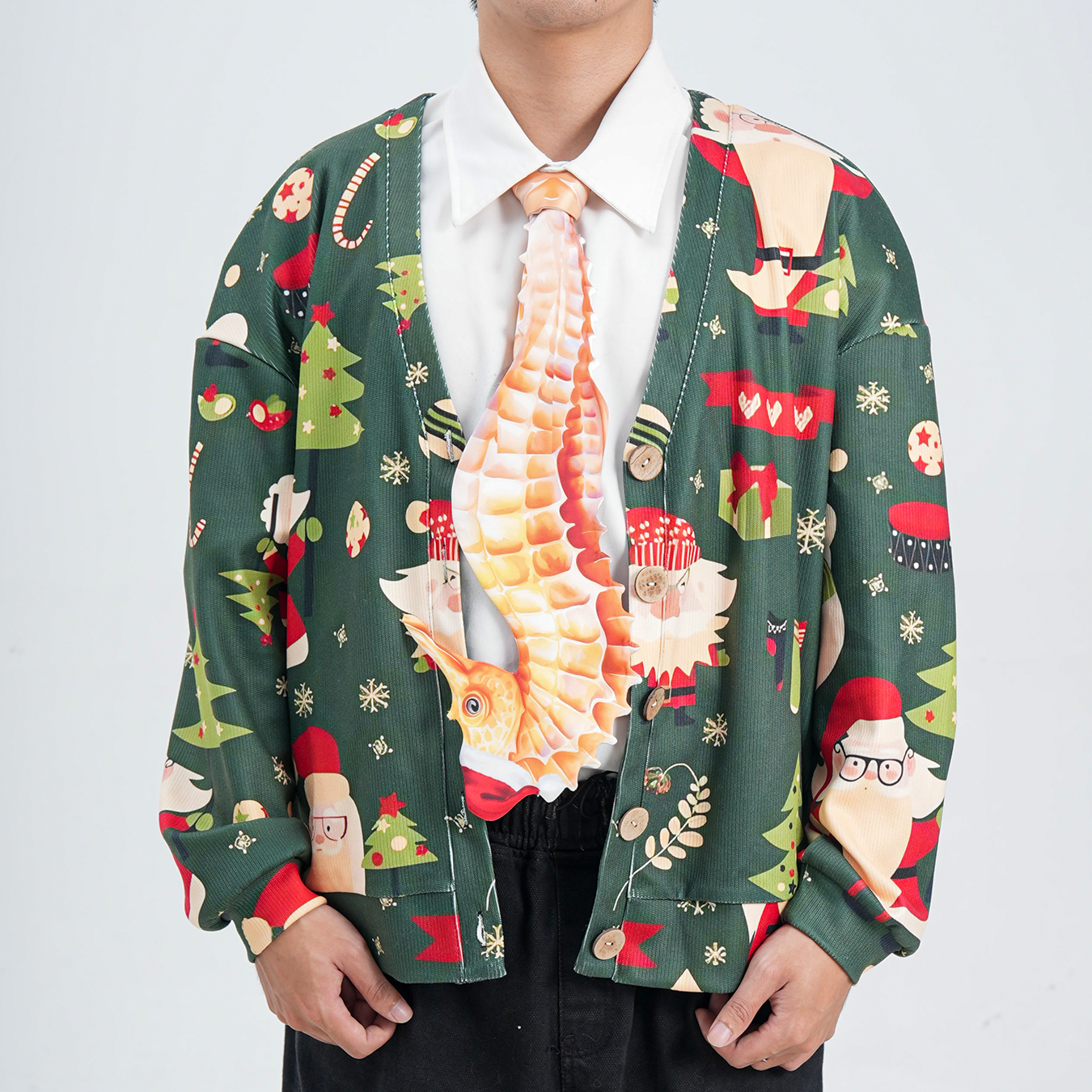 Christmas Novelty Seahorse Tie – Orange Animals Shape Necktie – Funny Holiday Gift for Men