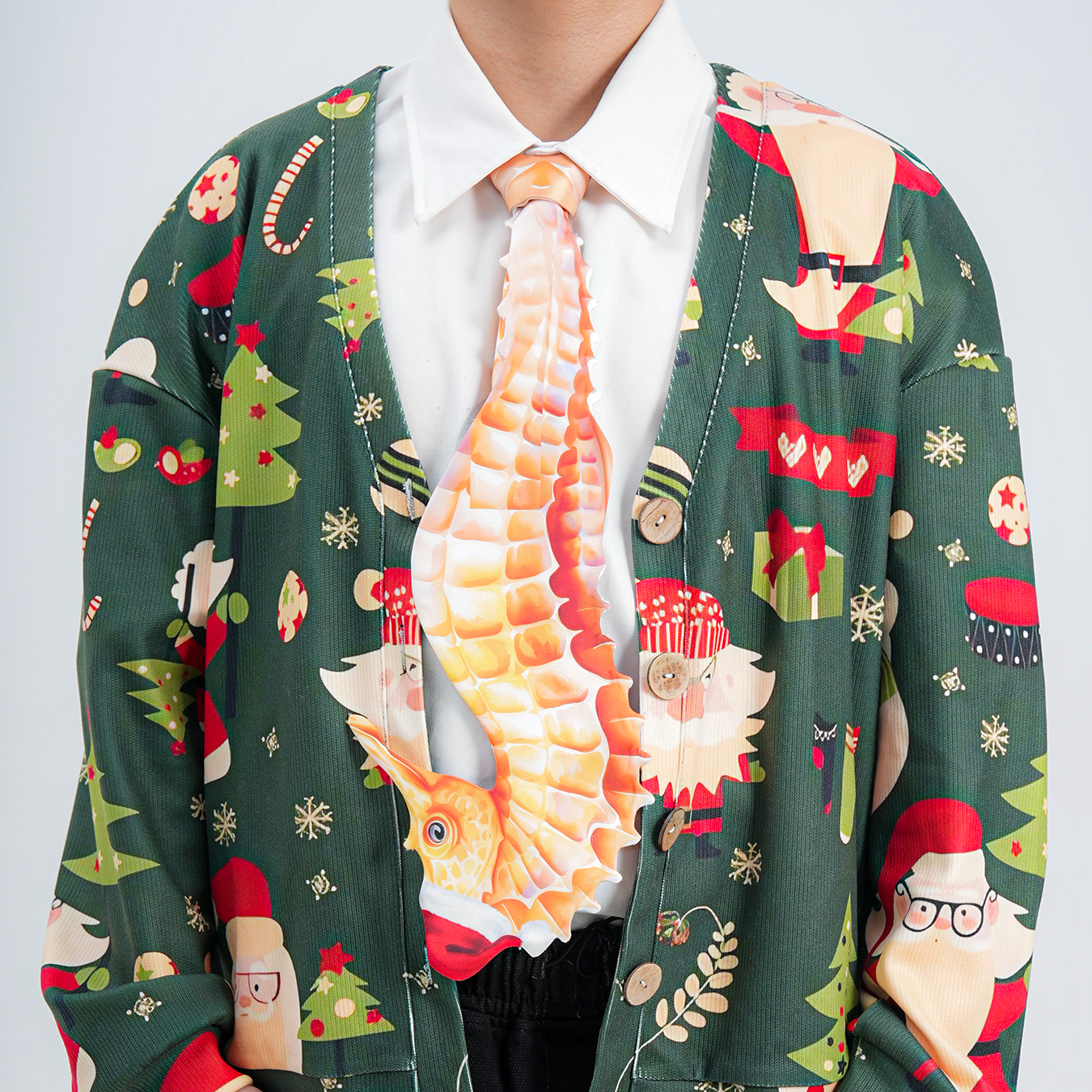 Christmas Novelty Seahorse Tie – Orange Animals Shape Necktie – Funny Holiday Gift for Men