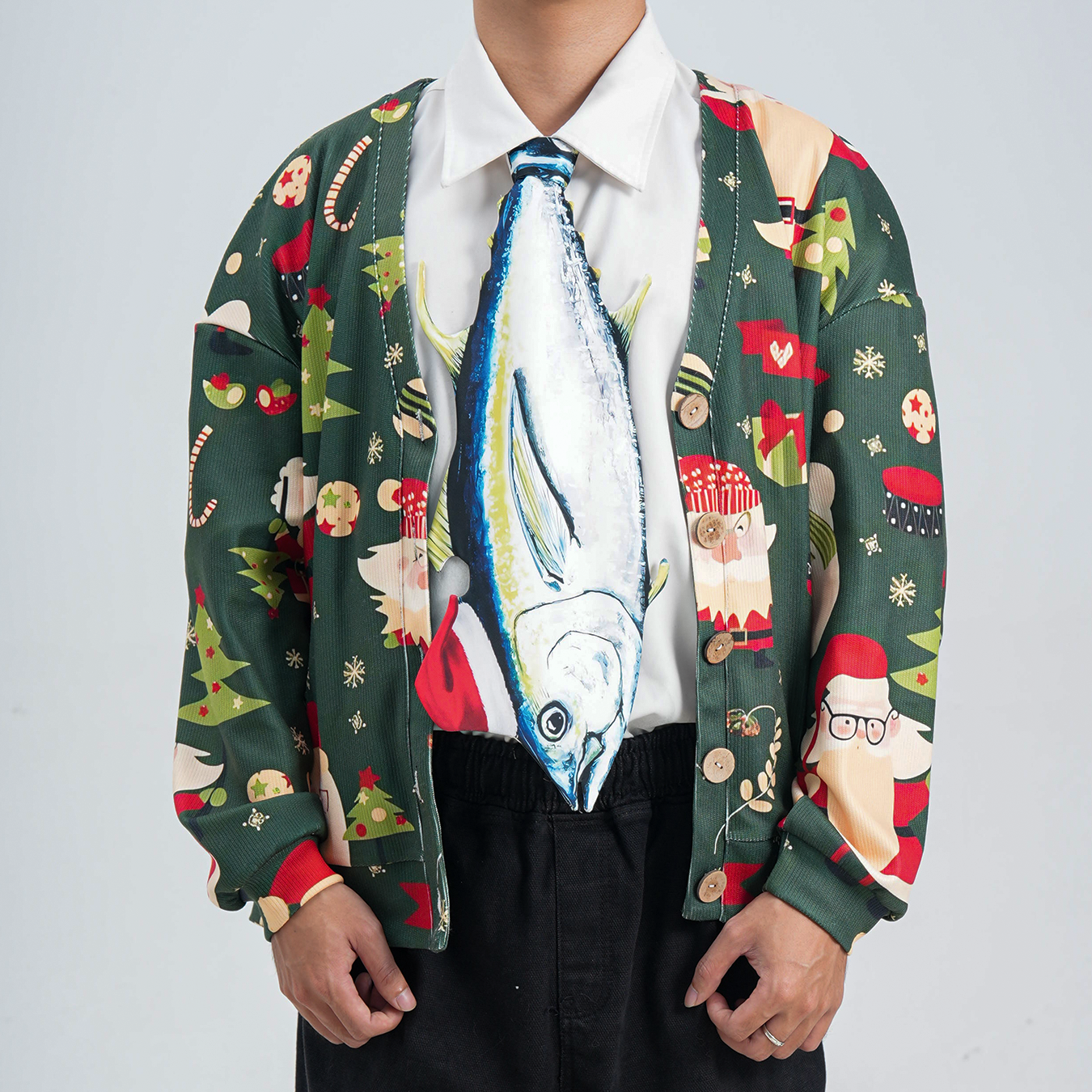 Christmas Novelty Tuna Tie – Animals Fish Shape in Taffeta Silk – Funny Holiday Gift for Men