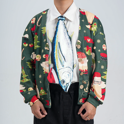 Christmas Novelty Tuna Tie – Animals Fish Shape in Taffeta Silk – Funny Holiday Gift for Men