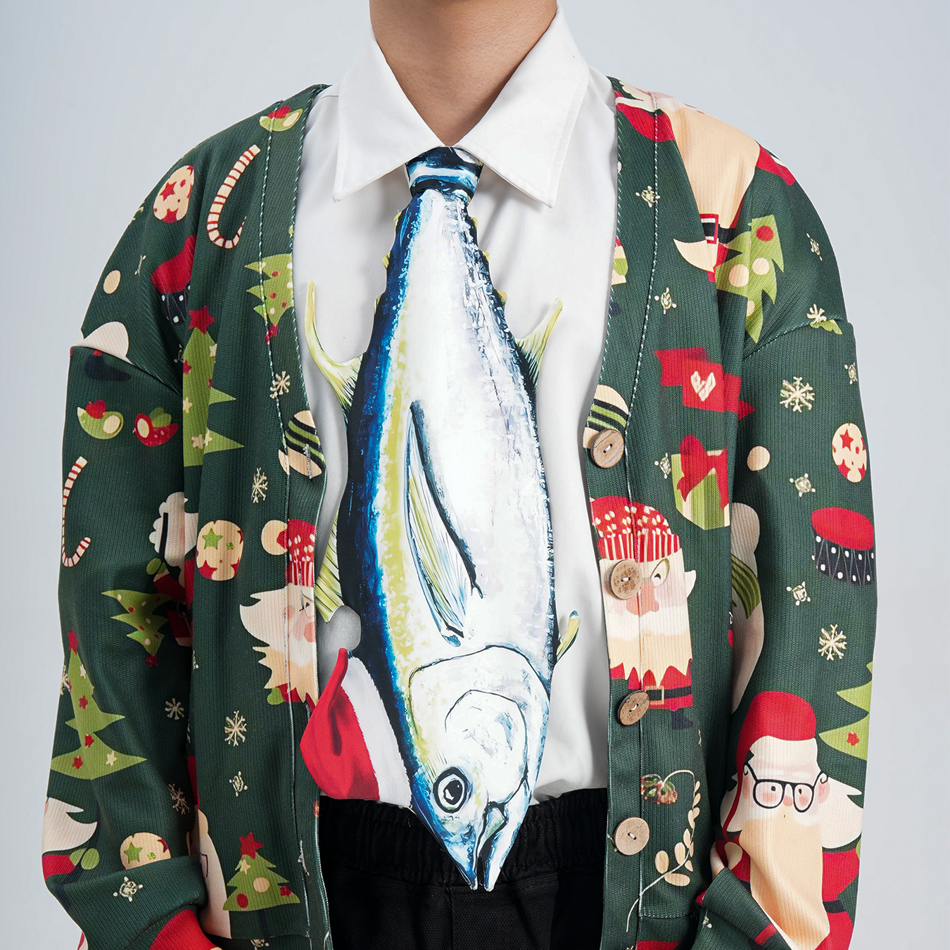 Christmas Novelty Tuna Tie – Animals Fish Shape in Taffeta Silk – Funny Holiday Gift for Men