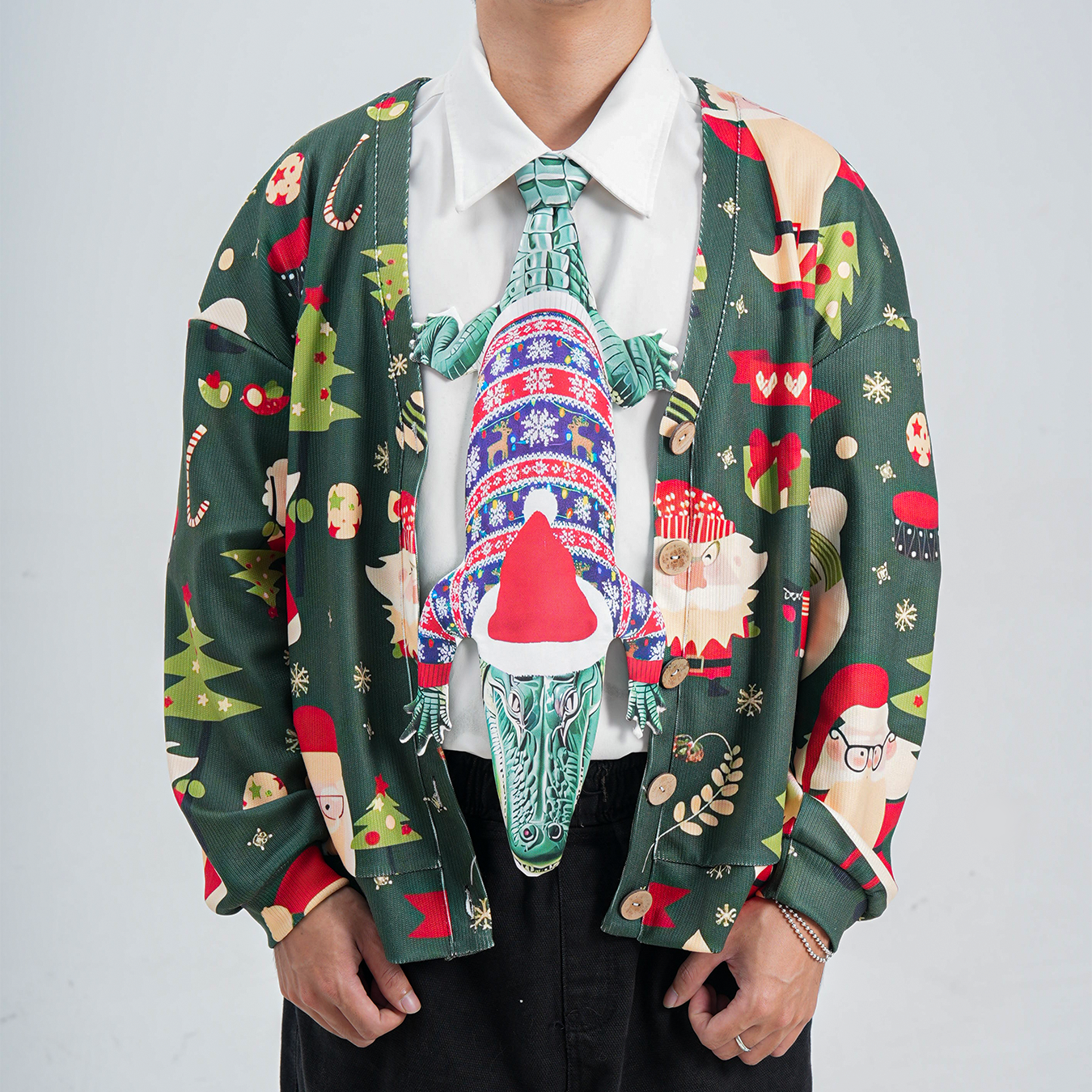 Christmas Novelty Tie – Alligator Shape in Taffeta Silk – Funny Holiday Gift for Men