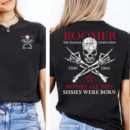 Personalized Boomer Shirt Custom Year Badass Generation T-shirt 100% Cotton Unisex Comfort Womenwear Graphic Crew Neck Long Sleeve Autumn Casual Christmas Pull On - Collar, Embroidered Classic Sweatshirt