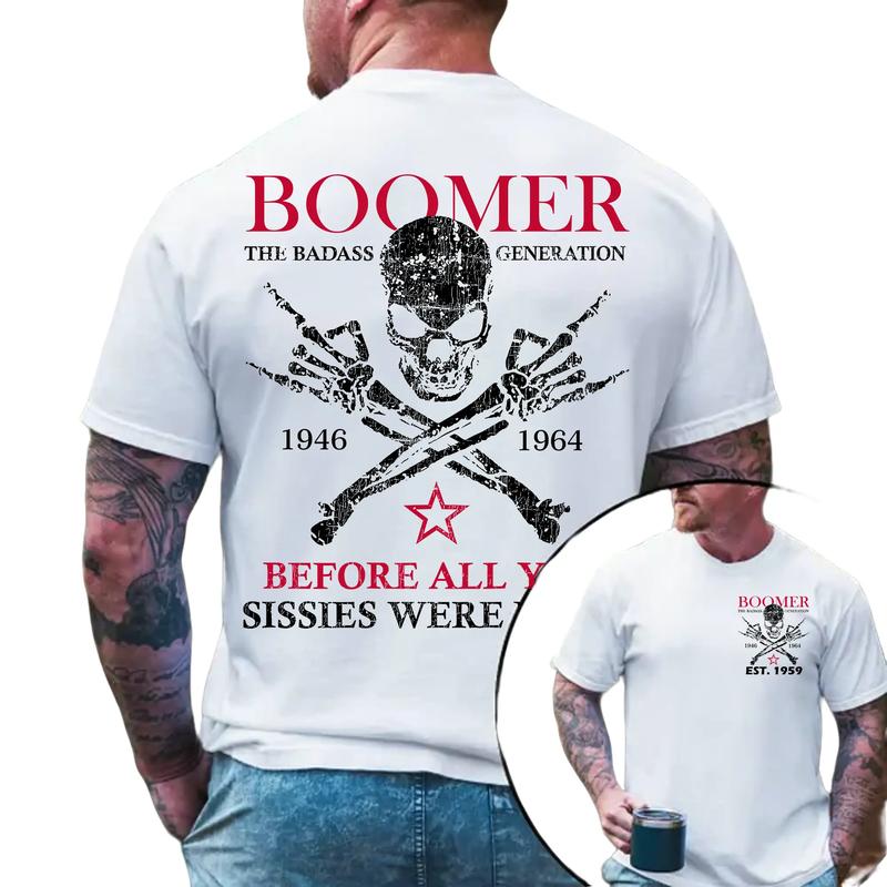 Personalized Boomer Shirt Custom Year Badass Generation T-shirt 100% Cotton Unisex Comfort Womenwear Graphic Crew Neck Long Sleeve Autumn Casual Christmas Pull On - Collar, Embroidered Classic Sweatshirt