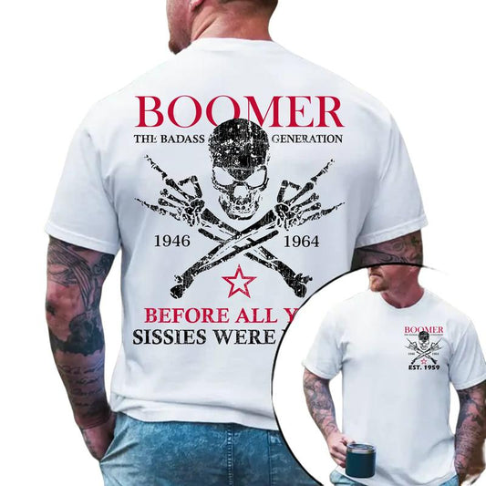 Personalized Boomer Shirt Custom Year Badass Generation T-shirt 100% Cotton Unisex Comfort Womenwear Graphic Crew Neck Long Sleeve Autumn Casual Christmas Pull On - Collar, Embroidered Classic Sweatshirt
