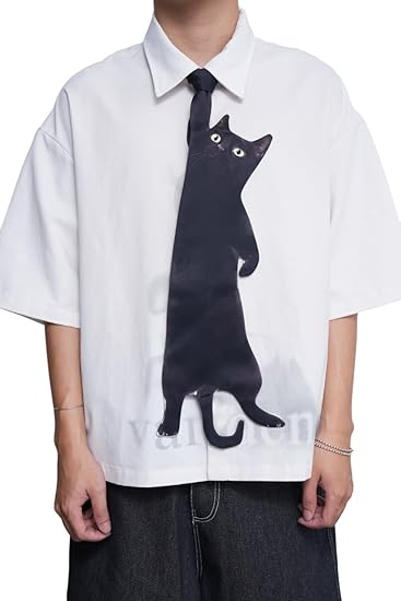 Animals Ties - Black Lucky Cat Tie, Silk Tie, Novelty Tie, Unique Tie.