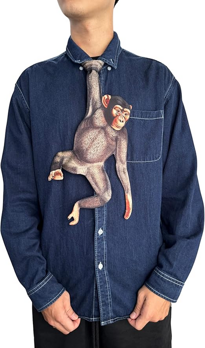 Animals Ties - Monkey Tie, Silk Tie, Novelty Tie, Tie Accessories Holiday Gift, Silk Tie.