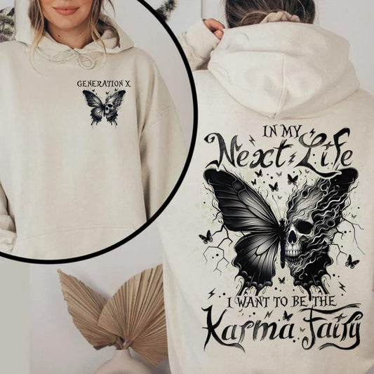 Karma Fairy Skull Butterfly Hoodie - Custom Gen X Baby Boomers Millennial Hoodie - 100% Cotton Two-Sided Classic Fit for Women & Men - Casual Style