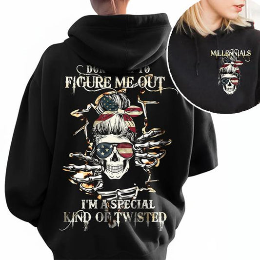 Custom Generation Skull Hoodie Don't Try To Figure Me Out Gen X Baby Boomers Millennial FAFO Hoodie Raised on Hose Water and Neglect 100% Cotton Two-Sided Design Women and Men Hoodie Casual Classic Fit Womenswear Love Unisex