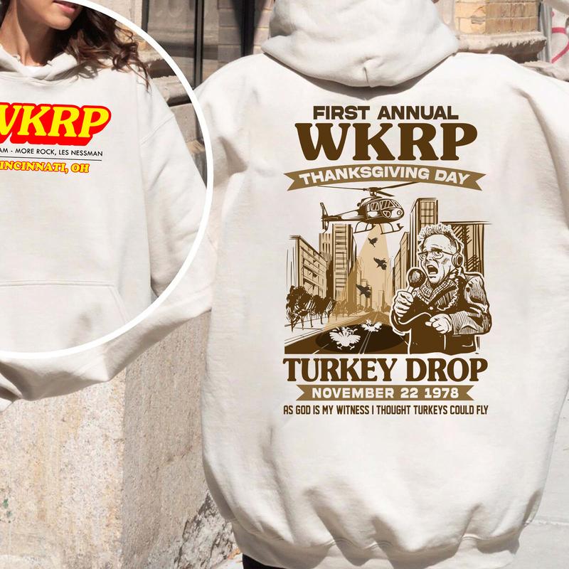 WKRP First Annual Thanksgiving Day WKRP Turkey Drop Shirt, In Cincinnati Movie Sweater, Happy Thanksgiving Shirt, Drop Turkey Tee Cotton Top