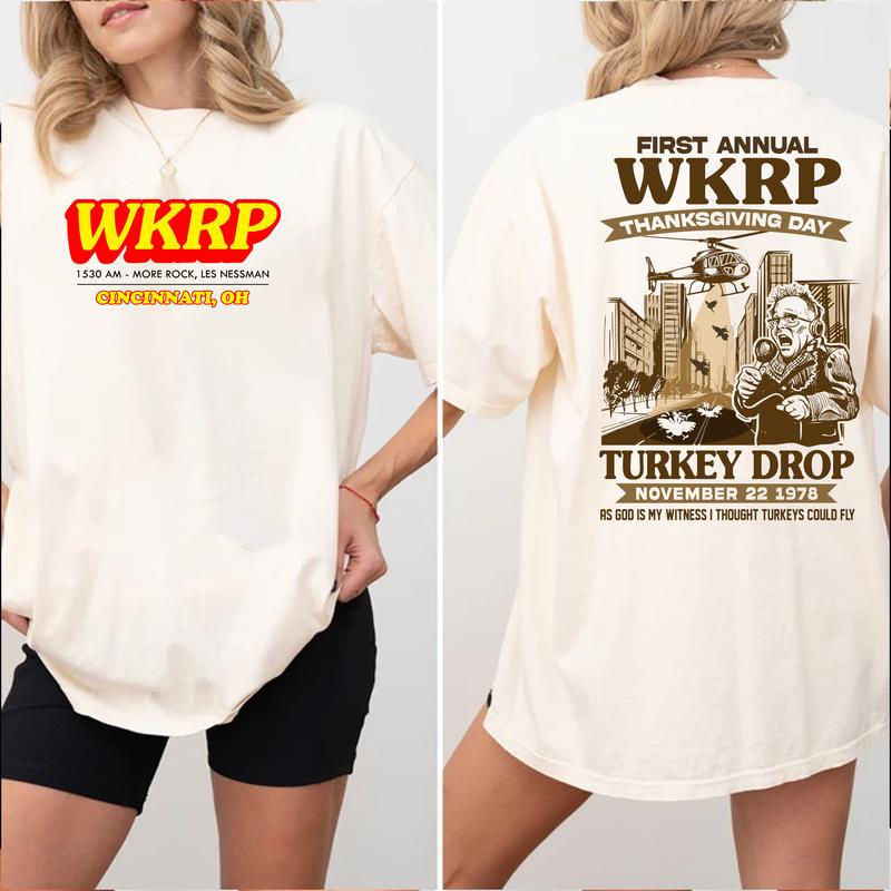 WKRP First Annual Thanksgiving Day WKRP Turkey Drop Shirt, In Cincinnati Movie Sweater, Happy Thanksgiving Shirt, Drop Turkey Tee Cotton Top