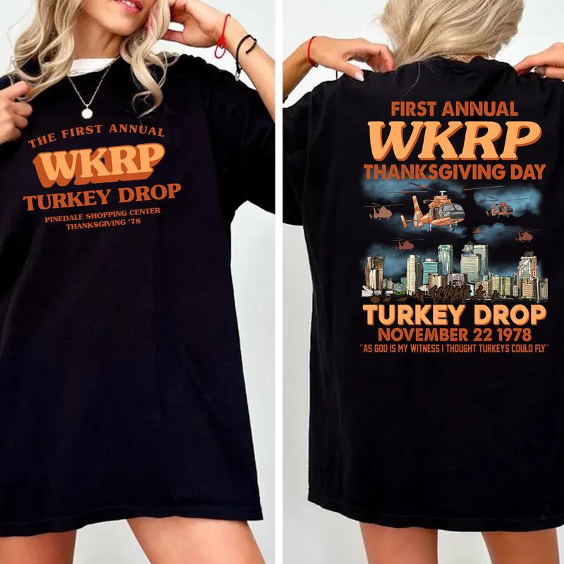 Wkrp Thanksgiving Day Turkey Drop Hoodie - Happy Thanksgiving Soft Fabric Pullover Sweatshirt with Collar and Stretch Love, For Men