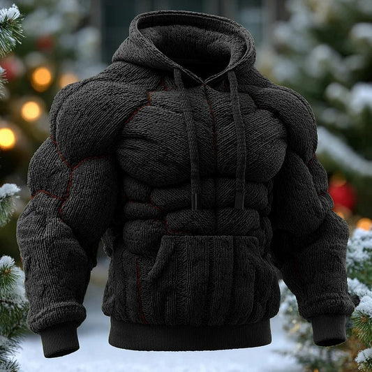 Line Art Knitted Warm Men's Hooded Sweater