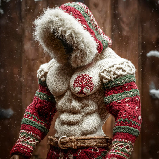 Christmas Celtic Tree Knit Pattern Men's Hooded Sweater