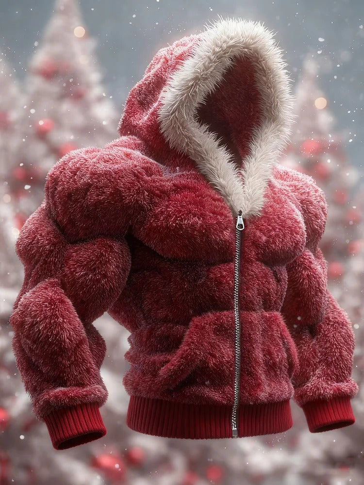 Men's Christmas Knitted Fur Collar Hooded Sweater