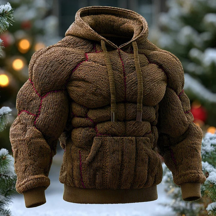 Line Art Knitted Warm Men's Hooded Sweater