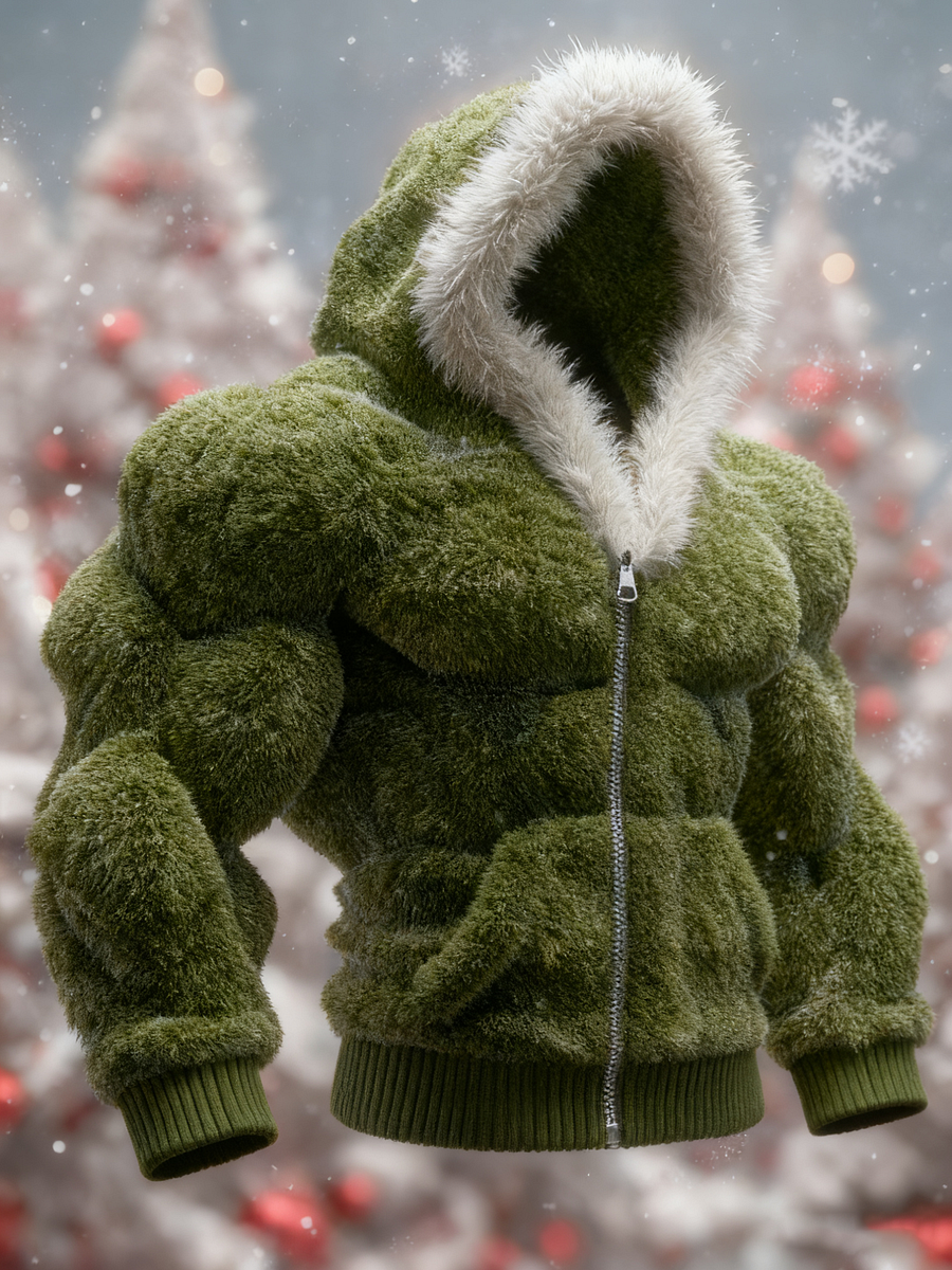 Men's Christmas Knitted Fur Collar Hooded Sweater