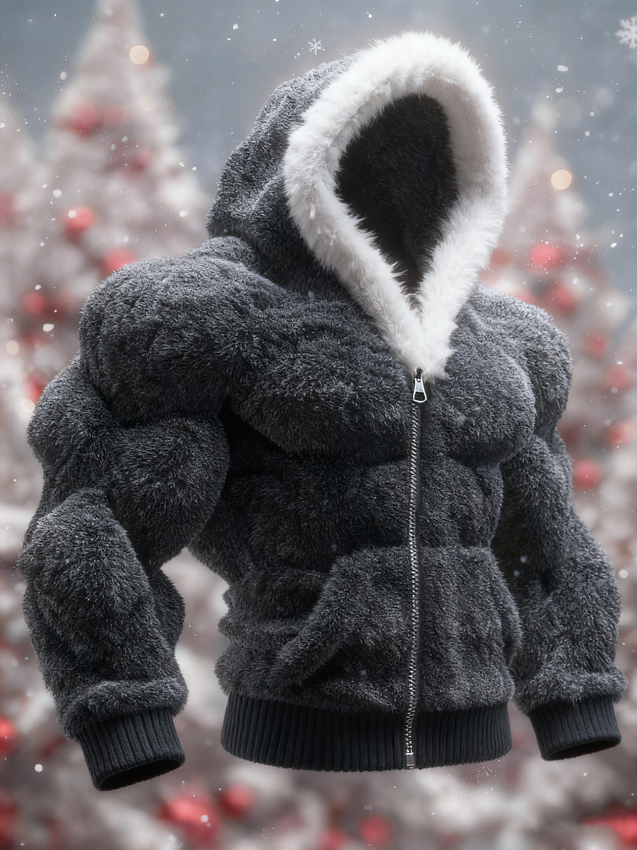 Men's Christmas Knitted Fur Collar Hooded Sweater
