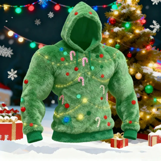 Men's Cosplay Christmas Tree Pattern Ugly Hooded Sweater