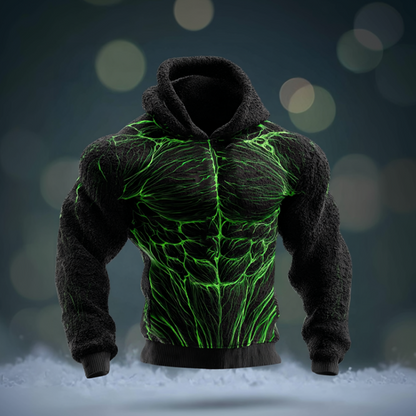 Men's Christmas Muscle Gold Line Art Hooded Sweatshirt